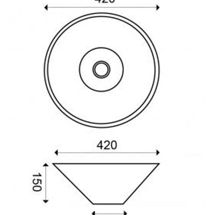 Wiesbaden Circle waskom rond 42 cm keramiek glans wit - technische tekening | Schwertz & Co