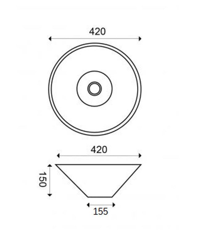Wiesbaden Circle waskom rond 42 cm keramiek glans wit - technische tekening | Schwertz & Co