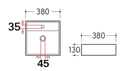Wiesbaden Larx waskom 38,5 cm keramiek glans wit - technische tekening | Schwertz & Co