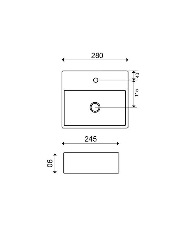 Wiesbaden Leto mini fontein keramiek glans wit - technische tekening | Schwertz & Co