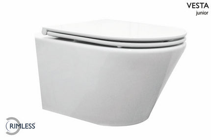 Wiesbaden Vesta Junior wandcloset rimless 47 cm glans wit - sfeerfoto | Schwertz & Co