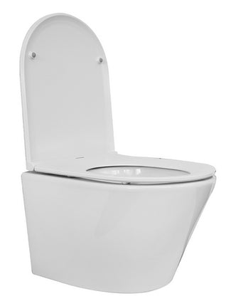 Wiesbaden Vesta Junior wandcloset rimless 47 cm glans wit - detailfoto zitting | Schwertz & Co