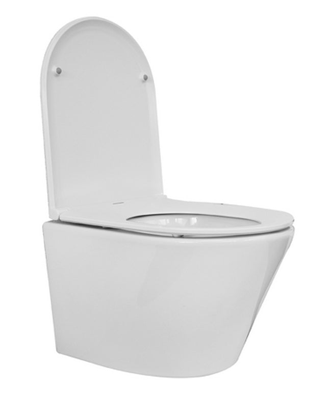 Wiesbaden Vesta Junior wandcloset rimless 47 cm glans wit - detailfoto zitting | Schwertz & Co
