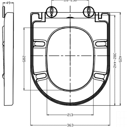 Wiesbaden Vesta Junior toiletzitting softclose glans wit - technische tekening | Schwertz & Co