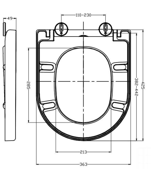 Wiesbaden Vesta Junior toiletzitting softclose glans wit - technische tekening | Schwertz & Co