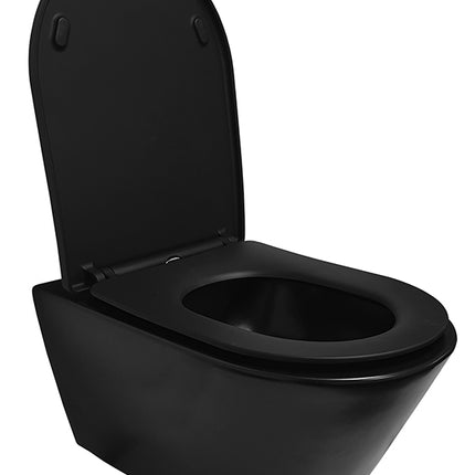 Wiesbaden Stereo wandcloset rimless met Shade slim toiletzitting mat zwart - detailfoto | Schwertz & Co