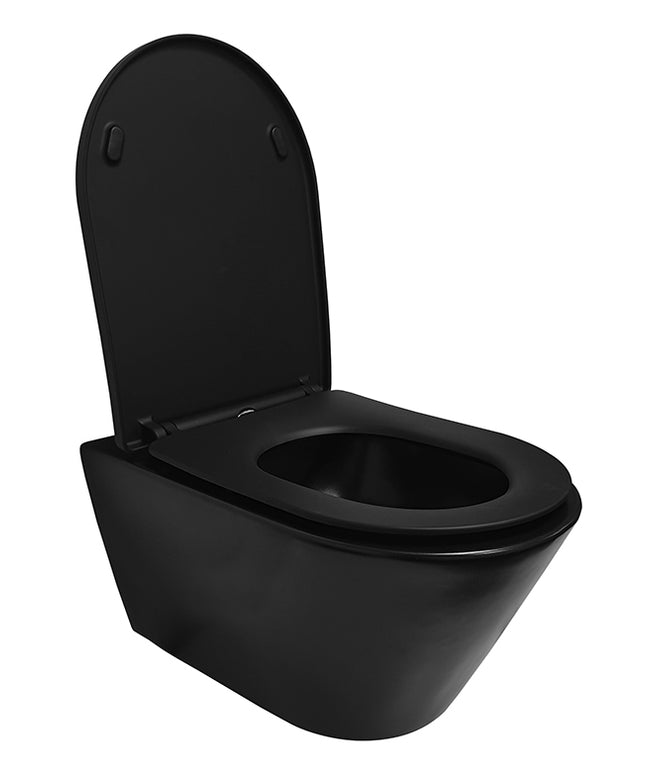Wiesbaden Stereo wandcloset rimless met Shade slim toiletzitting mat zwart - detailfoto | Schwertz & Co