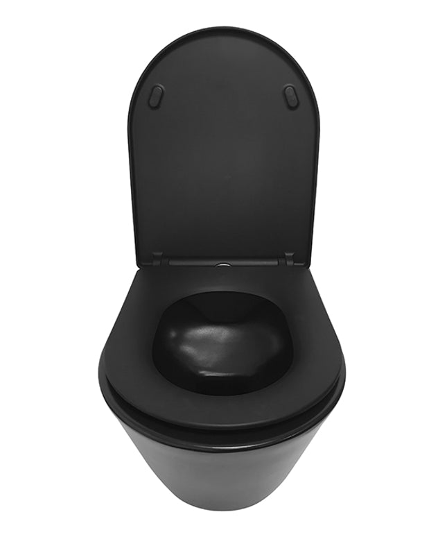 Wiesbaden Stereo wandcloset rimless met Shade slim toiletzitting mat zwart - sfeerfoto | Schwertz & Co