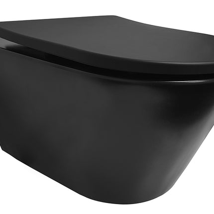Wiesbaden Stereo wandcloset rimless met Shade slim toiletzitting mat zwart | Schwertz & Co