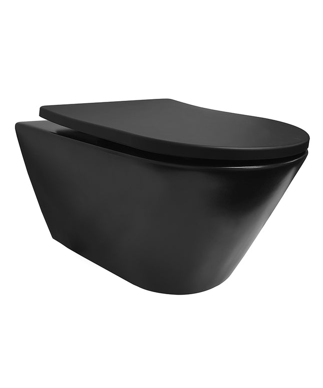 Wiesbaden Stereo wandcloset rimless met Shade slim toiletzitting mat zwart | Schwertz & Co