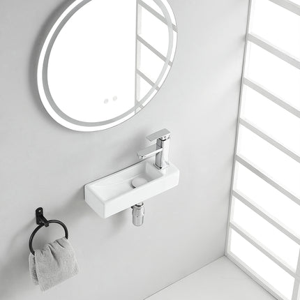 Wiesbaden Trim mini fontein rechts 38 x 14 x 8 cm glans wit - sfeerfoto | Schwertz & Co