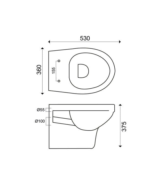 Xellanz Trevi rimless wandcloset glans wit - technische tekening | Schwertz & Co