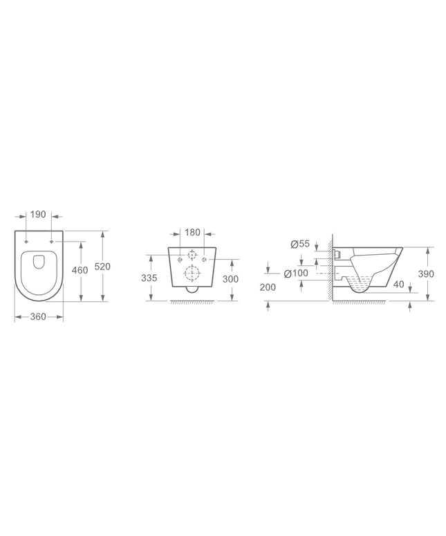 Wiesbaden Vesta wandcloset 52 cm glans wit - technische tekening zitting | Schwertz & Co