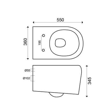 Xellanz Arco wandcloset glans wit - technische tekening 1 | Schwertz & Co