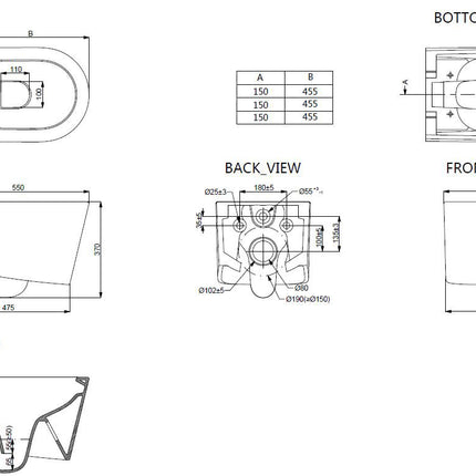 Xellanz Flow rimless wandcloset glans wit - technische tekening | Schwertz & Co