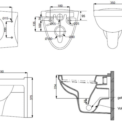 Xellanz Trevi wandcloset verkort glans wit - technische tekening | Schwertz & Co
