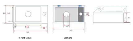 Wiesbaden Rhea S mini fontein links keramiek glans wit - technische tekening | Schwertz & Co