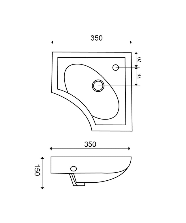 Xellanz Trevi one-pack hoekfontein compleet wit - technische tekening | Schwertz & Co