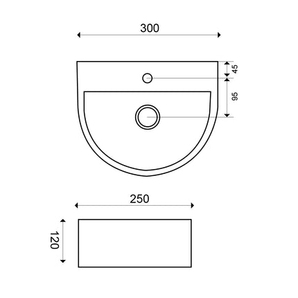 Wiesbaden Lara fontein 30 x 25 x 12 cm keramiek glans wit - technische tekening | Schwertz & Co
