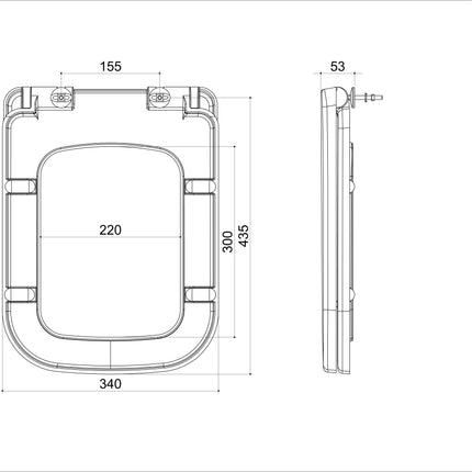 Wiesbaden Carré toiletzitting softclose glans wit - technische tekening | Schwertz & Co