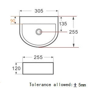 Wiesbaden Lara fontein zonder kraangat 30 x 25 x 12 cm glans wit - technische tekening | Schwertz & Co
