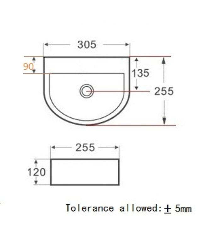 Wiesbaden Lara fontein zonder kraangat 30 x 25 x 12 cm glans wit - technische tekening | Schwertz & Co