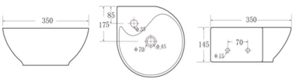 Wiesbaden Porta hoekfontein glans wit - technische tekening | Schwertz & Co