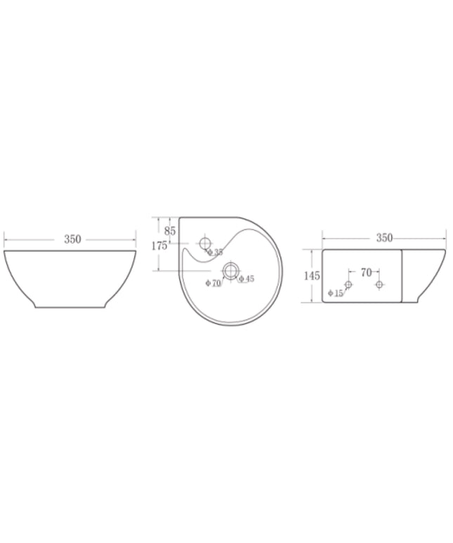 Wiesbaden Porta hoekfontein glans wit - technische tekening | Schwertz & Co