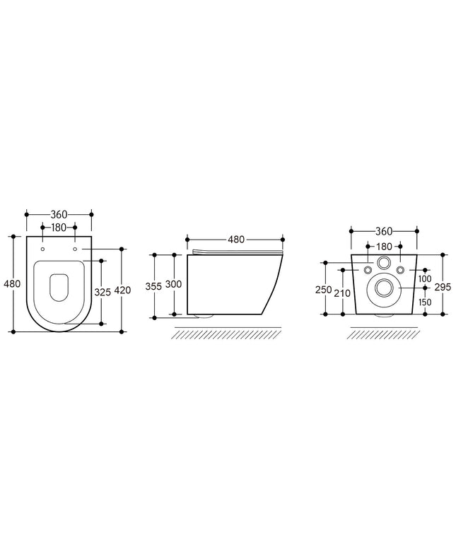 Wiesbaden Vesta Junior wandcloset rimless mat zwart - technische tekening | Schwertz & Co