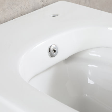 Wiesbaden Vesta wandcloset rimless bidetkraan glans wit - detailfoto spoelrand | Schwertz & Co