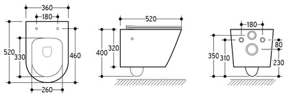 Wiesbaden Vesta wandcloset met bidetkraan mat wit - technische tekening | Schwertz & Co