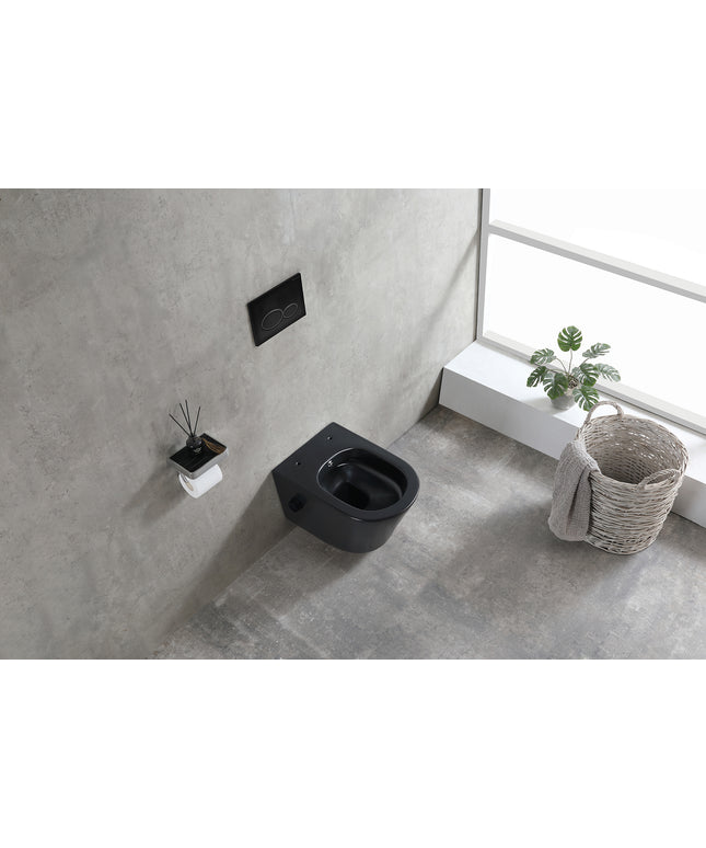 Wiesbaden Vesta wandcloset rimless met bidetkraan mat zwart - sfeerfoto | Schwertz & Co