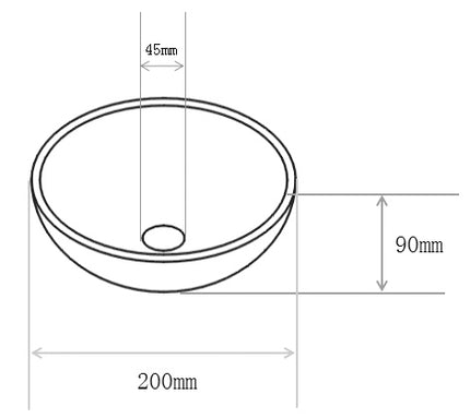 Wiesbaden Consilio waskom rond 20 x 9 cm keramiek glans wit - technische tekening | Schwertz & Co
