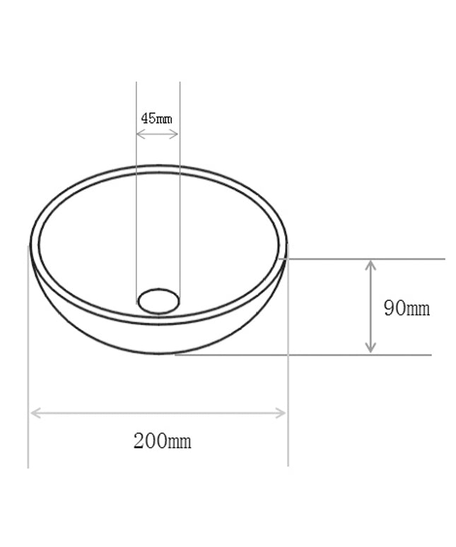 Wiesbaden Consilio waskom rond 20 cm keramiek mat zwart - technische tekening | Schwertz & Co