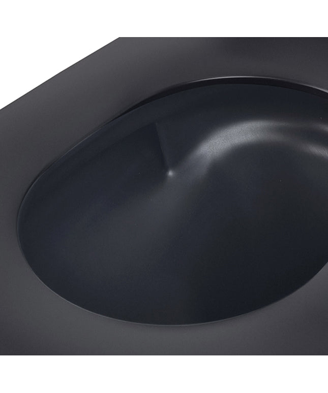 Wiesbaden Vesta Tornado wandcloset rimless mat zwart - detailfoto Flatline zitting | Schwertz & Co