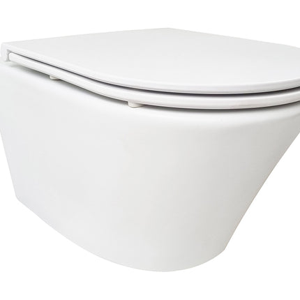 Wiesbaden Vesta wandcloset rimless mat wit met Flatline zitting | Schwertz & Co