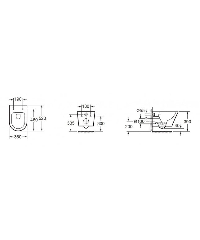 Wiesbaden Vesta wandcloset rimless mat zwart Flatline - technische tekening | Schwertz & Co