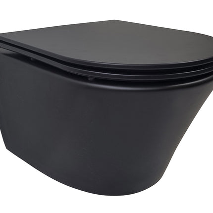 Wiesbaden Vesta wandcloset rimless mat zwart met Flatline zitting | Schwertz & Co