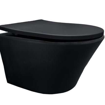 Wiesbaden Vesta Junior wandcloset rimless verkort mat zwart | Schwertz & Co