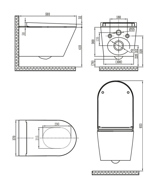Xellanz Vesta Eco rimless douche-wc glans wit - technische tekening | Schwertz & Co