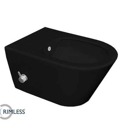 Wiesbaden Stereo wandcloset rimless met bidetkraan mat zwart | Schwertz & Co