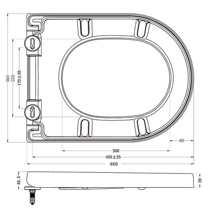 Wiesbaden Vesta wandcloset rimless mat zwart Vesta zitting - technische tekening met maatvoering | Schwertz & Co