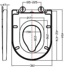 Xellanz Vesta Family toiletzitting glans wit - technische tekening | Schwertz & Co