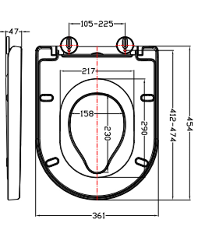 Xellanz Vesta Family toiletzitting glans wit - technische tekening | Schwertz & Co