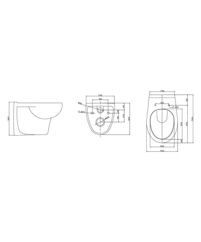 Xellanz Neptunus 2.0 wandcloset glans wit - technische tekening | Schwertz & Co