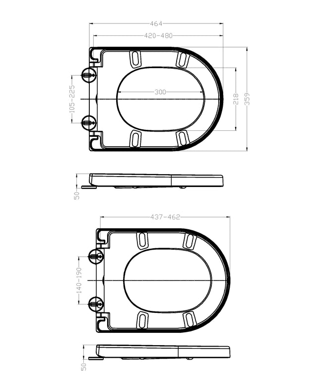 Wiesbaden Vesta toiletzitting softclose mat wit - technische tekening | Schwertz & Co