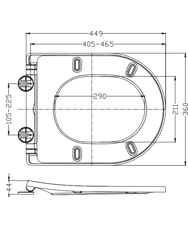 Wiesbaden Shade Slim toiletzitting softclose mat grijs - technische tekening | Schwertz & Co
