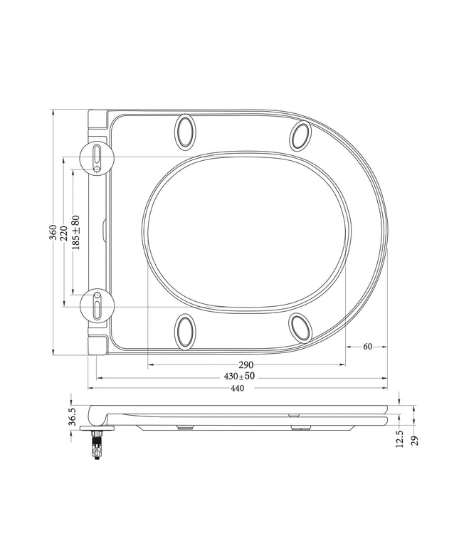 Wiesbaden Flatline toiletzitting softclose mat wit - technische tekening | Schwertz & Co