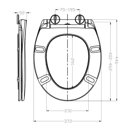 Wiesbaden Ultimo 3.0 toiletzitting glans wit - technische tekening | Schwertz & Co
