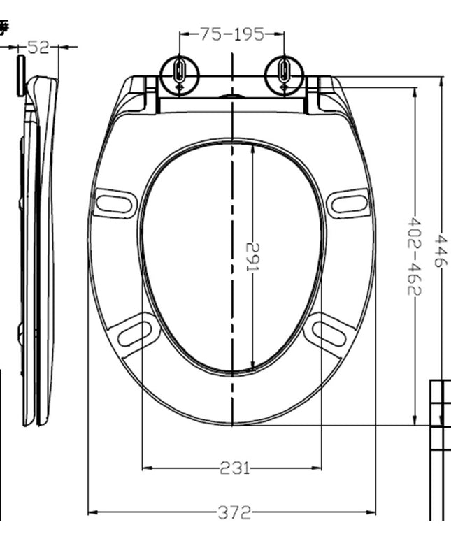Wiesbaden Ultimo 3.0 toiletzitting softclose mat zwart - technische tekening | Schwertz & Co